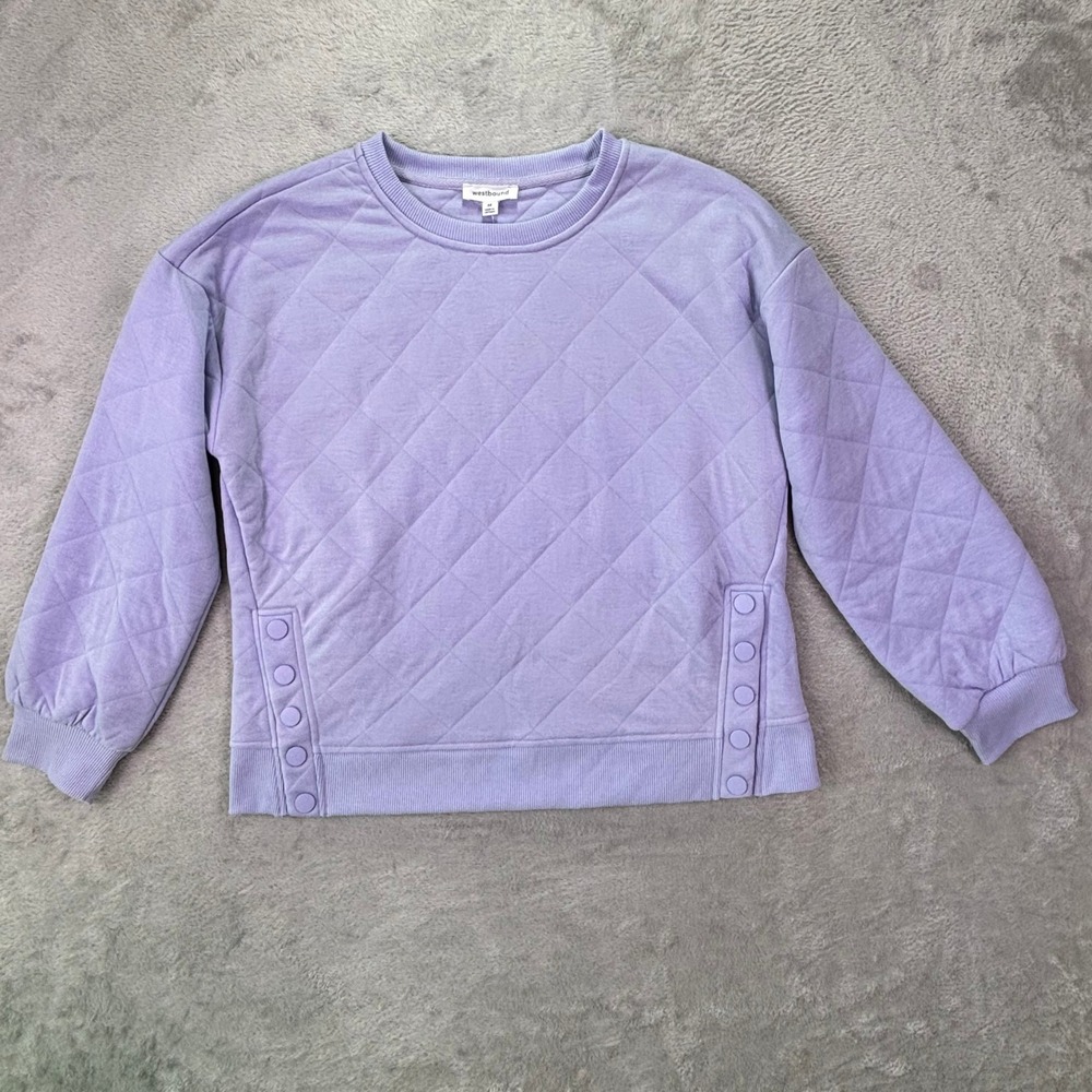 NWT Westbound Women Sweatshirt Size M Purple Quilted Snap Side Pullover Cozy - Picture 6 of 10